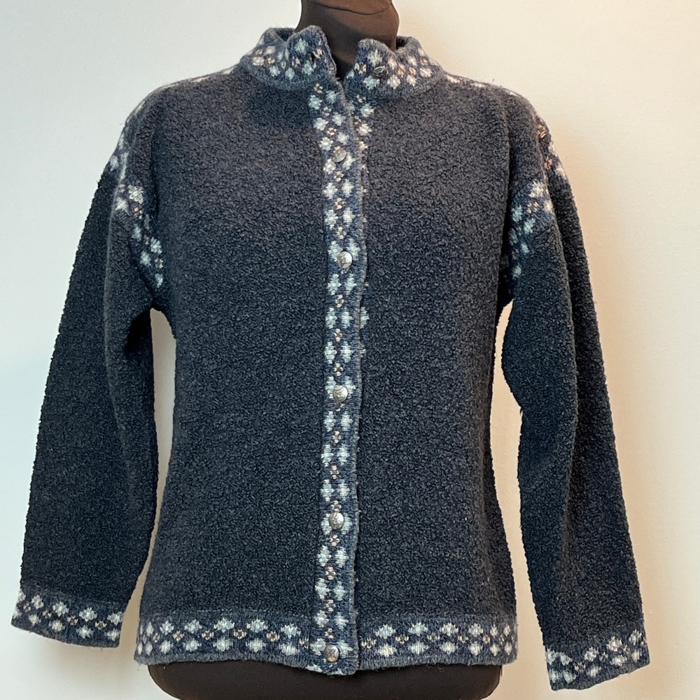Vintage Nor'Easterly Scotland Wool Cashmere Cardigan Womens S Nordic Fair Isle